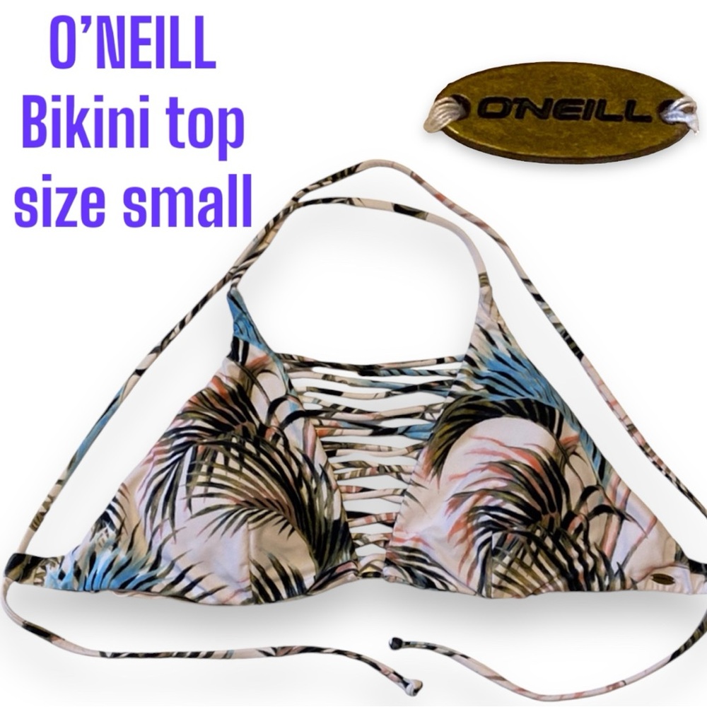 O’Neill Sporty Fit Bikini Top Strappy Coverage Halter Ties at Back Band XS/S/M?